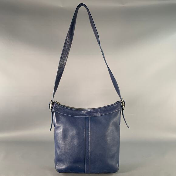 COACH Vintage Blue Contrast Stitch Leather Crossbody Handbag - Picture 3 of 9